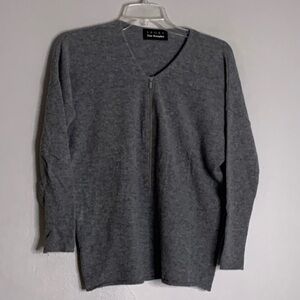 The Kooples Sport V neck grey wool cashmere zip down sweater